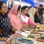 Women visiting book stall during 18th International Book Fair at Karachi Expo Centre