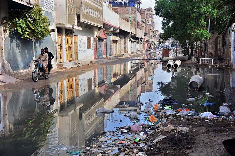 A view of sewerage water accumulated on the road at Hali road area