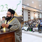 Caretaker Prime Minister Anwaar-ul-Haq Kakar and religious scholars offer dua at the conclusion of the National Ulema Conference on Eradication of Polio
