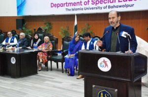CEO Helping for Relief and Development, Mr. Javaid Ahmed Siddiqui is addressing the 3rd International Conference on Research in Special Education at KGF Auditorium