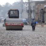A view of the construction work of Hamayun Road during development work in the city