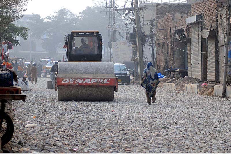 A view of the construction work of Hamayun Road during development work in the city