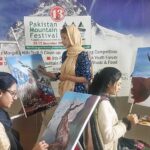 Students busy in painting mountain ecosystems in a competition at the Punjab Arts Council organized by Devcom-Pakistan and Snow Leopard Foundation in connection with 13th Pakistan Mountain Festival