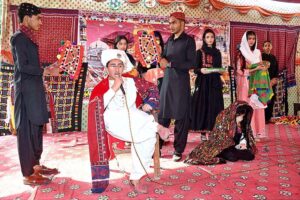 Students performing in a tableau during a Sindh culture function at Govt Saint Joseph High School