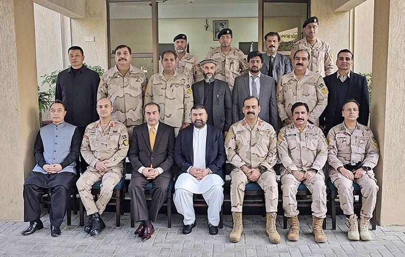 Caretaker Federal Minister for Interior and Narcotics Control Sarfraz Ahmed Bugti in a group photo during the inauguration of Anti-Narcotics Force Forensic Lab.