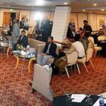 Caretaker Sindh Chief Minister Justice (R) Maqbool Baqar speaks at Fund Raising Event of University Medical Complex at a local hotel