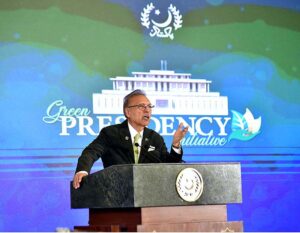President Dr Arif Alvi addressing the event to celebrate Award Winning Project Green Presidency, at Aiwan-e-Sadr