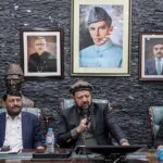 Chief MInister Gilgit-Baltistan Haji Gulbar Khan addressing a press conference at CM Secretariat