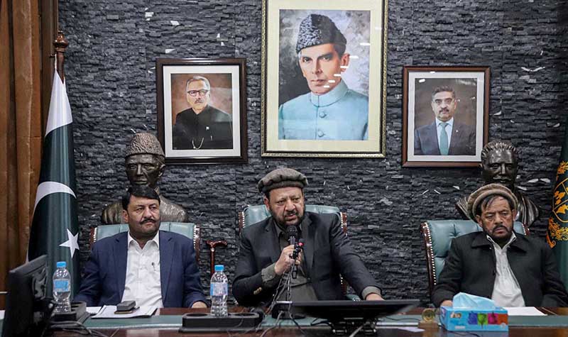 Chief MInister Gilgit-Baltistan Haji Gulbar Khan addressing a press conference at CM Secretariat