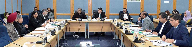 Senator Syed Ali Zafar, Chairman Senate Standing Committee on Law and Justice presiding over a meeting of the committee at Parliament Lodges