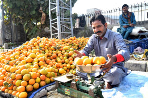 A vendor selling fruits at his roadside setup