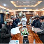 Chief Minister Gilgit-Baltistan Haji Gulber Khan taking oath from the newly elected cabinet members of Professor and Lecturer association at CM Secretariat