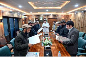 Chief Minister Gilgit-Baltistan Haji Gulber Khan taking oath from the newly elected cabinet members of Professor and Lecturer association at CM Secretariat