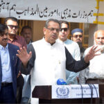 Caretaker Federal Minister for Religious Affairs and Interfaith Harmony Aneeq Ahmed talking to media Persons after visiting Haji Camp