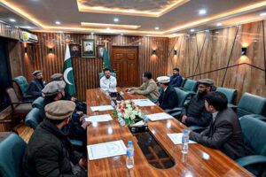 Chief Minister Gilgit-Baltistan Haji Gulber Khan in a meeting with newly elected cabinet members of Professor and Lecturer association at CM Secretariat