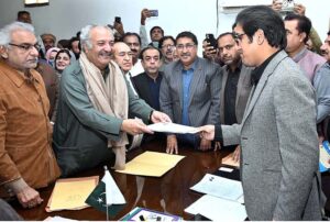 Political Secretary to PPP Chairman, Jameel Ahmed Soomro submits his nomination form from PS 11 to returning officer for upcoming General Election 2024