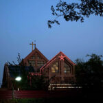An eye-catching view of a Church at G-7 decorated with colorful lights during Christmas celebrations