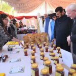 Governor KP Haji Ghulam Ali and VC Prof. Dr. Safia Ahmed visiting different stalls during 1st International Women Conference on Breaking Barriers, Building Bridges, Uniting Women's Voice For A Better World at Local hotel