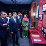 Caretaker Prime Minister Anwaar-ul-Haq Kakar is being briefed about the historical evolution of Aga Khan University, during the Health Tech Summit.