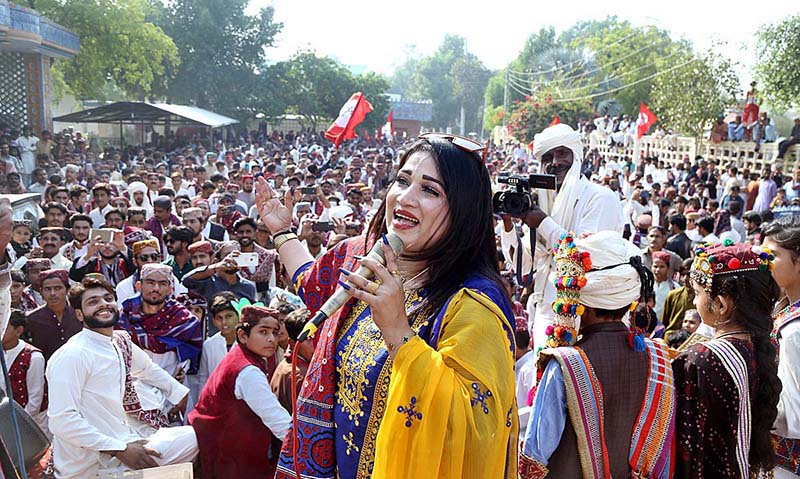 Children enjoying and celebration during celebration of Sindhi Ajrak Topi Culture Day at Sindh Museum