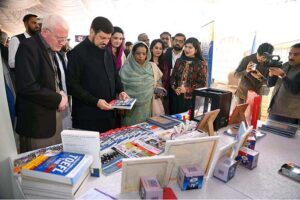 Governor KP Haji Ghulam Ali and VC Prof. Dr. Safia Ahmed visiting different stalls during 1st International Women Conference on Breaking Barriers, Building Bridges, Uniting Women's Voice For A Better World at Local hotel
