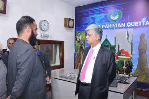 Caretaker Federal Minister for Information, Broadcasting and Parliamentary Affairs, Murtaza Solangi visits various section of Radio Pakistan Quetta during his visit to the station
