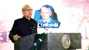 President Dr Arif Alvi addressing an event titled, ' Quaid aur Bachay' in connection with celebration of the 147th birth Anniversary of Quaid-i-Azam Muhammad Ali Jinnah, at Aiwan-e-Sadr.