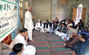 Chairperson of Benazir Income Support Program Dr Amjad Saqib addressing to officials at Jamia Madina Masjid Jamshoro Road