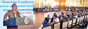 President Dr Arif Alvi addressing the concluding ceremony of the Conference on Sustainable Mountain Sports Tourism, at Aiwan-e-Sadr