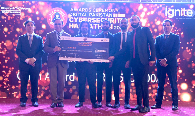 Caretaker Federal Minister for IT & Telecommunication, Dr. Umar Saif addressing Awards Ceremony of Digital Pakistan Cyber security Hackathon-2023