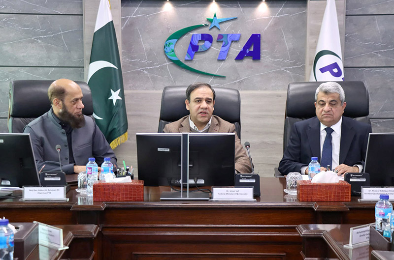 Caretaker Federal Minister for IT and Telecommunication Dr. Umar Saif chairing briefing at PTA headquarters