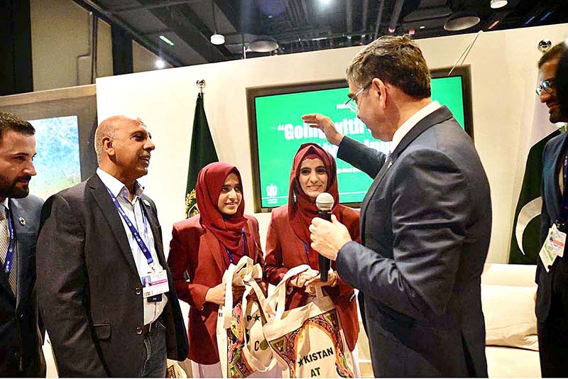 Caretaker Prime Minister Anwaar-ul-Haq Kakar meets the Pakistani students who won the award in one of the categories of Zayed Sustainability Awards 2023