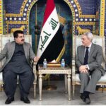 Chairman Senate, Muhammad Sadiq Sanjrani of Pakistan being received by Iraqi Deputy Foreign Minister, Mohammed Hussein Mohammed Bahr-Aluloom along with a delegation at state lounge on his arrival at Baghdad