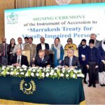 President Dr Arif Alvi signing the Instrument of Accession to the Marrakesh Treaty for the Visually Impaired Persons in a ceremony, at Aiwan-e-Sadr
