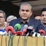 Caretaker Chief Minister Punjab Mohsin Naqvi is addressing the media during his visit to Sialkot