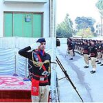 Caretaker Prime Minister Anwaar-ul-Haq Kakar observes the Guard of Honour by the Azad Jammu and Kashmir Police Guards.
