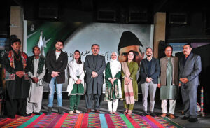 Caretaker Federal Minister for National Heritage and Culture, Jamal Shah cutting ribbon to inaugurate Exhibition of Books and Photographs in connection with upcoming Quaid-i-Azam Day at Heritage Museum, Lok Virsa