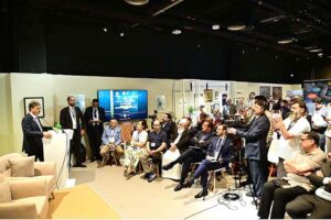 Caretaker Prime Minister Anwaar-ul-Haq Kakar addresses a ceremony on Living Indus Initiative at COP-28 Pakistan Pavilion