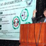 Balochistan Caretaker Education Minister Qadir Bakhsh Baloch addressing at ceremony of competition speech about anti-corruption