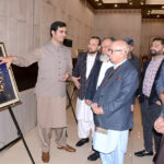 Senator Irfan-Ul-Haque Siddiqui, Chairman Senate Standing Committee on Federal Education & Professional Training are visiting after Inaugurating Calligraphy Exhibition titled “Sallu Alaihi Wa Aalihi Wasalam” by Wasil Shahid at Chenab Club