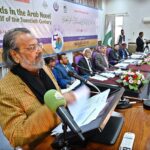 Caretaker Federal Minister for Education and Professional Training, Madad Ali Sindhi addressing the 3rd International Conference on "Modern Trends in the Arab Novel in the Second Half of the Twentieth Century” organize by AIOU at Academic Auditorium