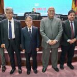 Caretaker Minister for Information and Broadcasting, Murtaza Solangi in a group photograph with the dignitaries at 8th CPEC Media Forum on "Next Decade of CPEC Opportunities & Learning from Past Decade" at COMSTECH