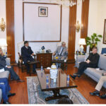 Caretaker Sindh Chief Minister Justice (Retd) Maqbool Baqar meets with Federal Minister for Commerce, Production & Board of Investment Mr Gohar Ejaz Khan at the CM House