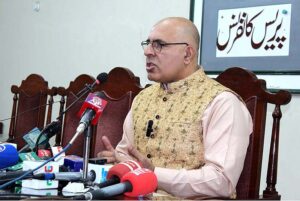 Balochistan Caretaker Information Minister Jan Achakzai addressing press conference at Quetta Press Club