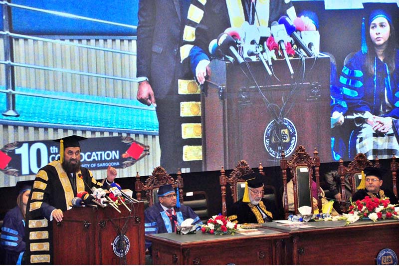 Chancellor University of Sargodha, Governor Punjab, Mohammad Baligh-Ur-Rehman addressing the10th Convocation of the University of Sargodha