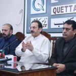 Balochistan Caretaker Minister for Finance and Revenue Amjad Rasheed along with Representative of Overseas Pakistani Association at Quetta Press Club