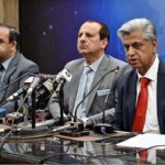 Caretaker Federal Minister for Information, Broadcasting and Parliamentary Affairs Murtaza Solangi, Caretaker Federal Minister for IT & Telecom Dr. Umar Saif and Caretaker Federal Minister for Health, Dr Nadeem Jan addressing a press conference at PID Media center