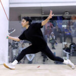 Players in action during CAS-Serena Hotels International Squash Championship for Men & Women organized by Pakistan Squash Federation in collaboration with PAF & Serena Hotels at Mushaf Squash Complex