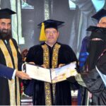 Chancellor University of Sargodha Governor Punjab, Mohammad Baligh-Ur-Rehman and VC University of Sargodha Pro Dr Qaisar Abbas distributing degrees during 10th Convocation of the University