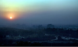 A beautiful view of Sun set at Pakistan Monument.